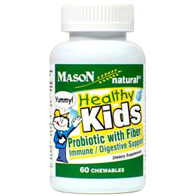 Healthy Kids Probiotic with Fiber, 60 Chewable Tablets, Mason Natural
