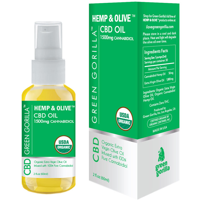 Hemp & Olive Pure CBD Oil 1500 mg, Unflavored, 2 oz, Green Gorilla