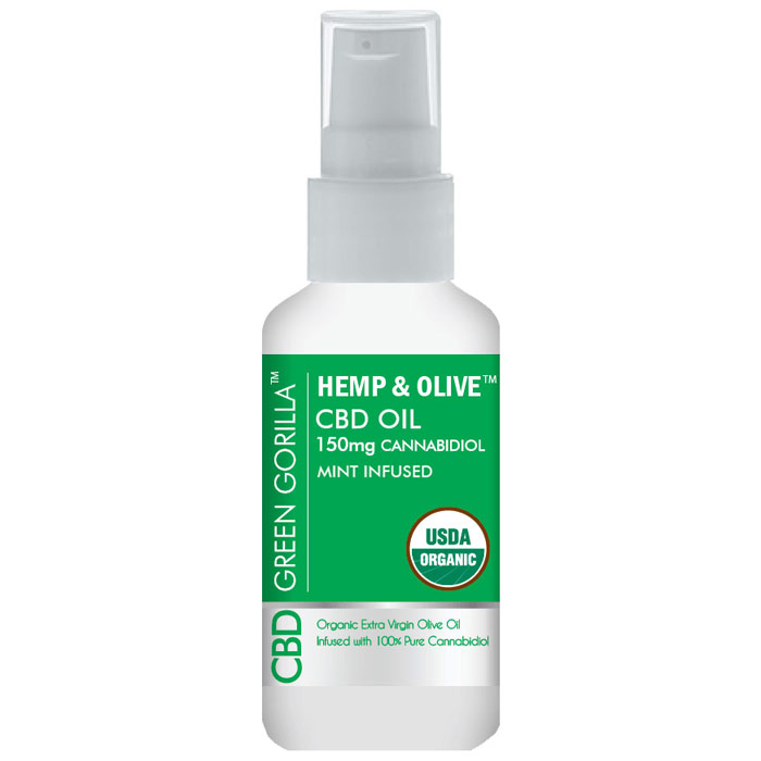 Hemp & Olive Pure CBD Oil 150 mg, Mint Flavor, 2 oz, Green Gorilla