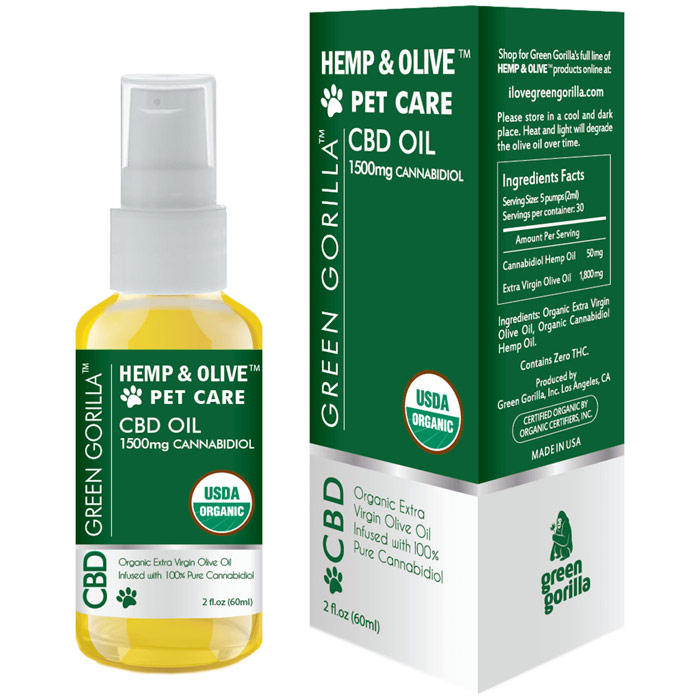 Hemp & Olive Pure CBD Oil for Pets 1500 mg, 2 oz, Green Gorilla