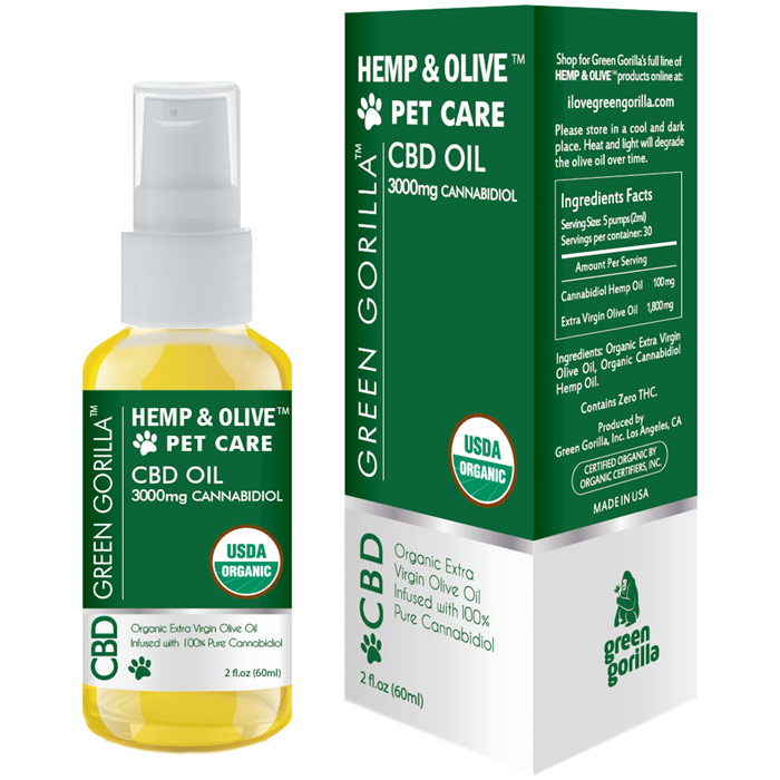 Hemp & Olive Pure CBD Oil for Pets 3000 mg, 2 oz, Green Gorilla