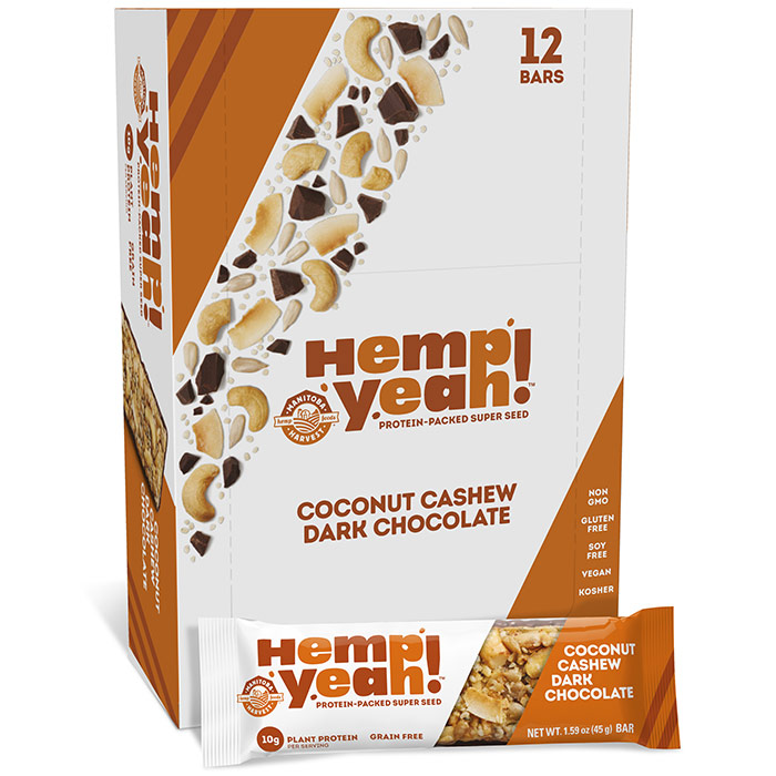 Hemp Yeah! Bar, Coconut Cashew Dark Chocolate, 19.1 oz (12 Bars), Manitoba Harvest Hemp Foods