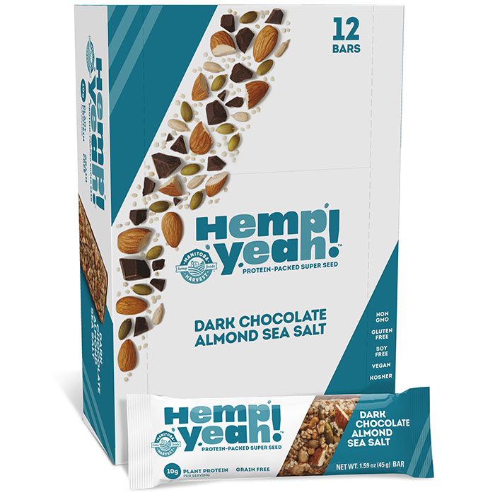 Hemp Yeah! Bar, Dark Chocolate Almond Sea Salt, 19.1 oz (12 Bars), Manitoba Harvest Hemp Foods
