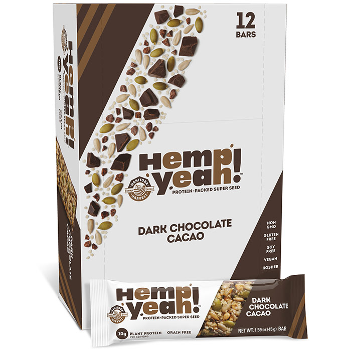 Hemp Yeah! Bar, Dark Chocolate Cacao, 19.1 oz (12 Bars), Manitoba Harvest Hemp Foods