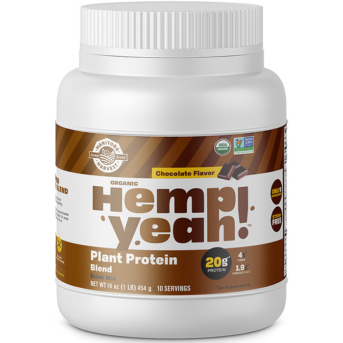 Hemp Yeah! Plant Protein Blend Drink Mix, Organic, Chocolate, 16 oz, Manitoba Harvest Hemp Foods
