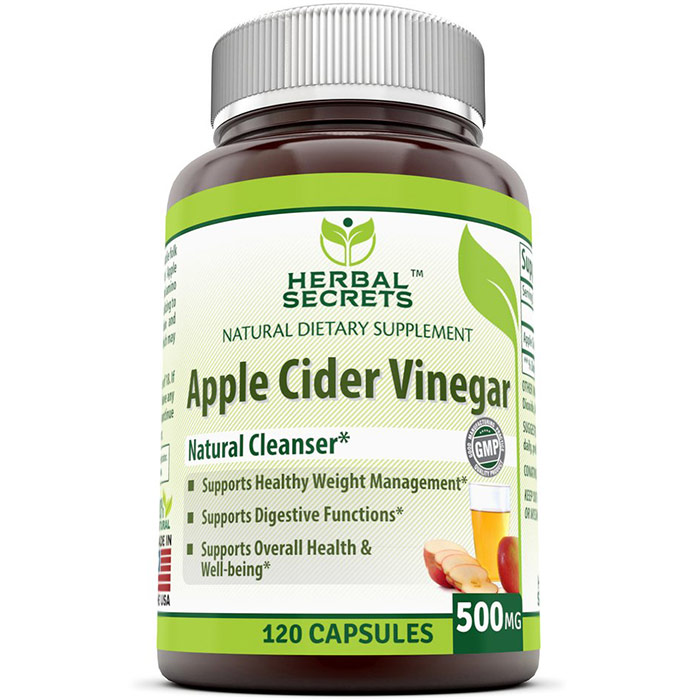 Herbal Secrets Apple Cider Vinegar 500 mg, 120 Capsules, Amazing Nutrition