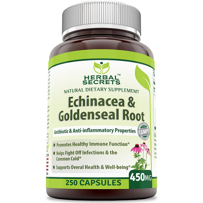 Herbal Secrets Echinacea & Goldenseal Root 450 mg, 250 Capsules, Amazing Nutrition