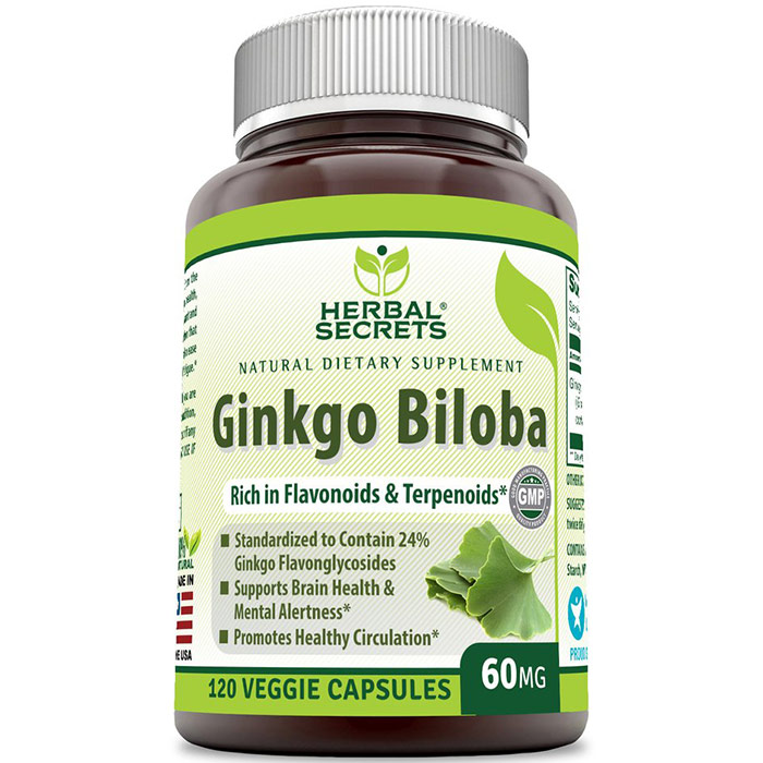 Herbal Secrets Ginkgo Biloba 60 mg, 120 Veggie Capsules, Amazing Nutrition