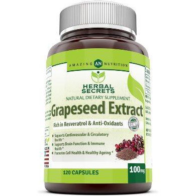 Herbal Secrets Grapeseed Extract 100 mg, 120 Capsules, Amazing Nutrition