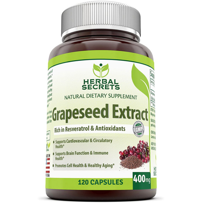 Herbal Secrets Grapeseed Extract 400 mg, 120 Veggie Capsules, Amazing Nutrition