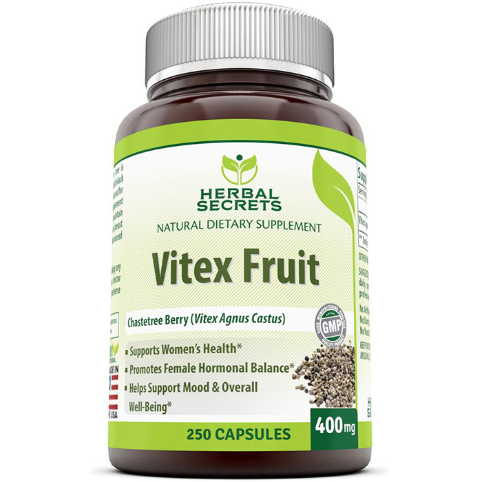 Herbal Secrets Vitex Fruit 400 mg, 250 Veggie Capsules, Amazing Nutrition