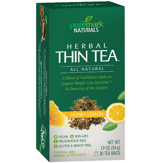 Herbal Thin Tea, Honey Lemon Flavor, 30 Tea Bags, PureMark Naturals