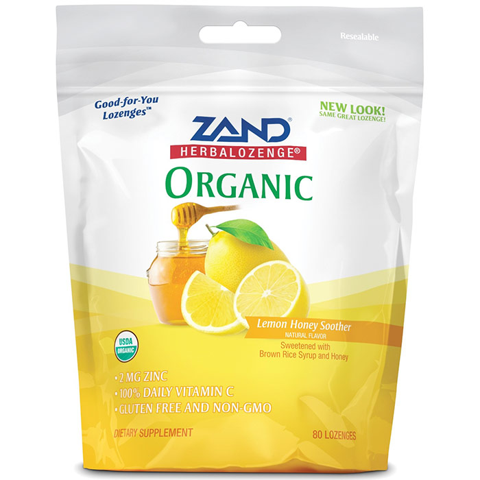 HerbaLozenge Organic Herbal Lozenge, Lemon Honey Soother, 80 Drops, Zand