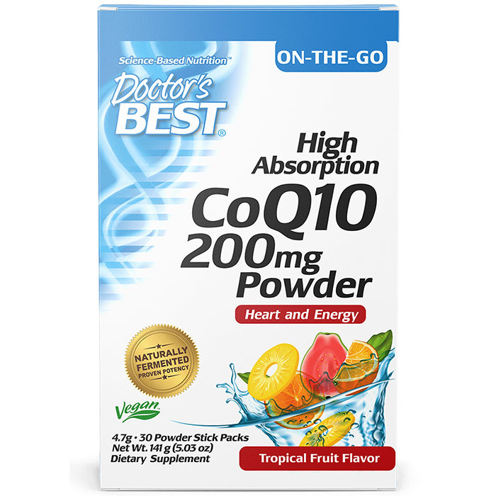 High Absorption CoQ10 Powder, Tropical Fruit Flavor, 30 Powder Stick Packs x 4.7 g Each, Doctors Best