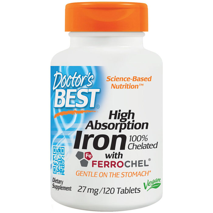 High Absorption Iron 100% Chelated 27 mg, 120 Tablets, Doctors Best