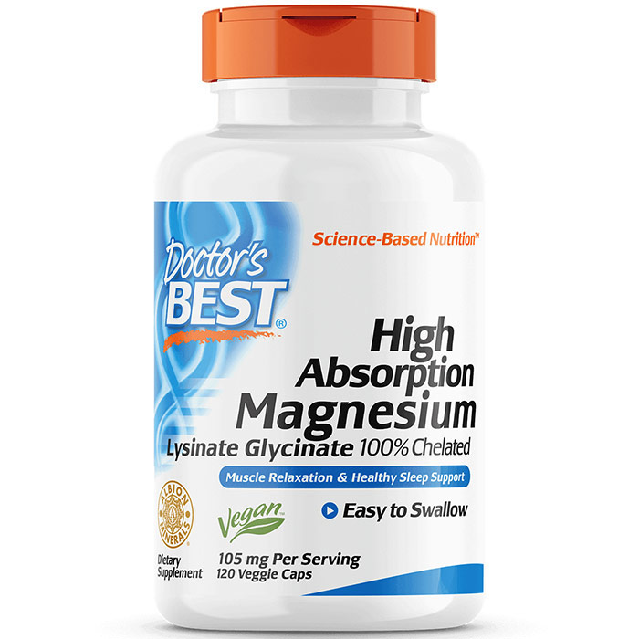 High Absorption Magnesium, Lysinate Glycinate 100% Chelated, 120 Veggie Caps, Doctors Best