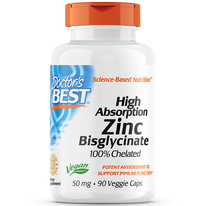 High Absorption Zinc Bisglycinate, 100% Chelated, 90 Veggie Caps, Doctors Best