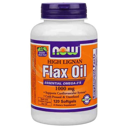 High Lignan Flax Oil 1000mg Organic 120 Softgels, NOW Foods