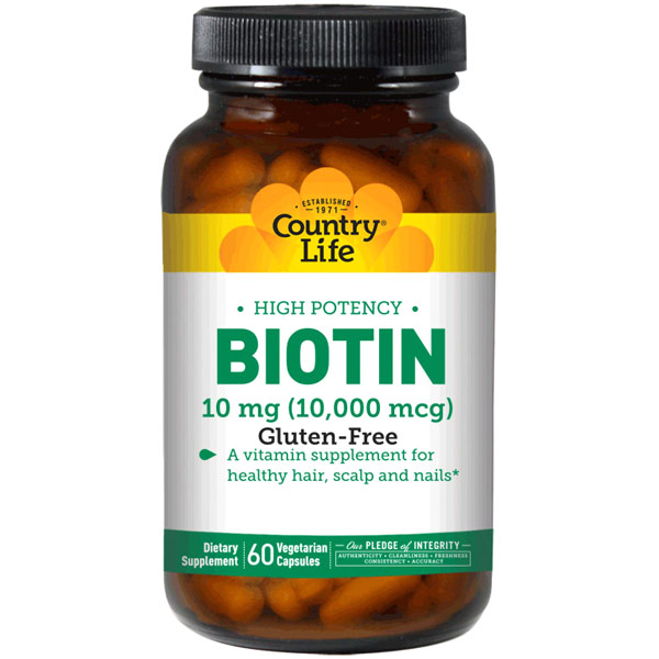 High Potency Biotin 10 mg, 60 Vegetarian Capsules, Country Life