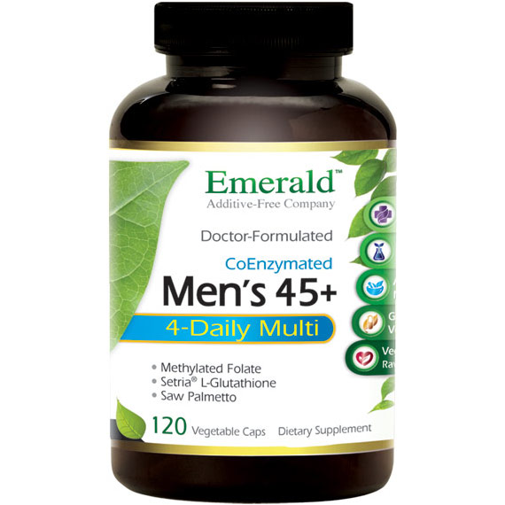 Mens 45+ 4-Daily Multi, High Potency Multi Vitamin Formula, 120 Vegetable Capsules, Emerald Labs