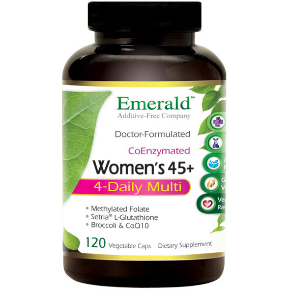 Womens 45+ 4-Daily Multi, High Potency Multi Vitamin Formula, 120 Vegetable Capsules, Emerald Labs