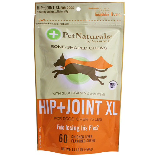 Pet Naturals of Vermont Hip + Joint XL Bone Shaped Chews for Dogs, Chicken Liver Flavored, 60 Chews, Pet Naturals of Vermont