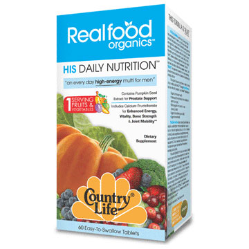 Realfood Organics Mens Daily Nutrition, High-Energy Multi, 60 Tablets, Country Life