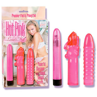 Hot Pink Lovers Kit, Vibe with Sleeves, California Exotic Novelties