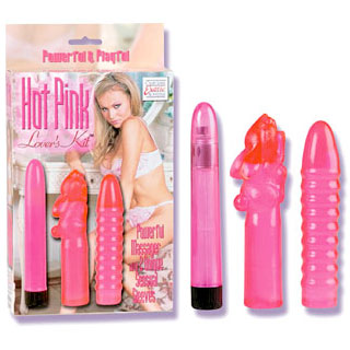 California Exotic Novelties Hot Pink Lover's Kit, Vibe with Sleeves, California Exotic Novelties