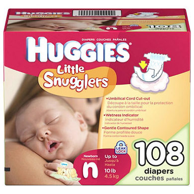 Huggies Little Snugglers Diapers, Newborn (Up to 10 lb), 108 ct