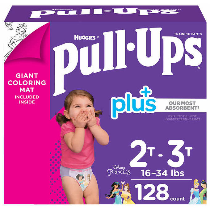 Huggies Pull-Ups Plus Training Pants For Girls, Size 2T-3T, 128 Count