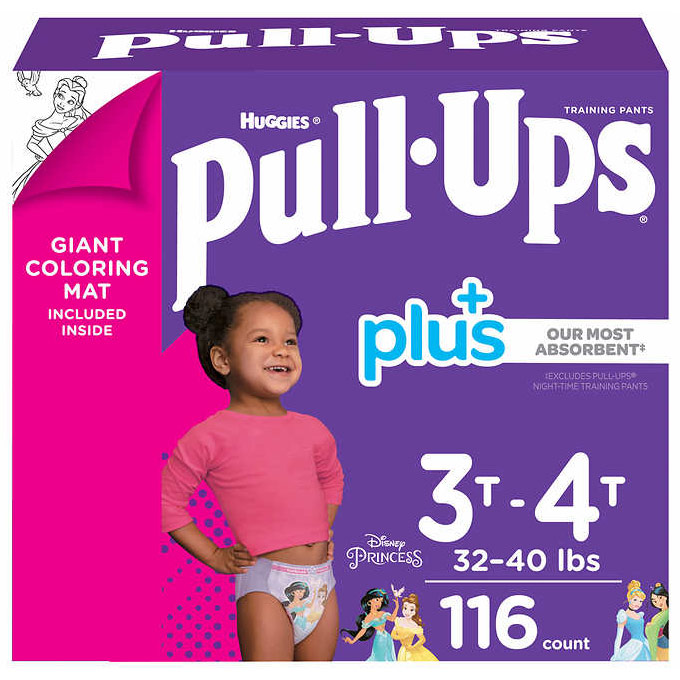 Huggies Pull-Ups Plus Training Pants For Girls, Size 3T-4T, 116 Count