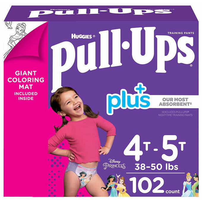 Huggies Pull-Ups Plus Training Pants For Girls, Size 4T-5T, 102 Count