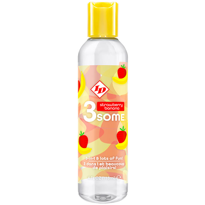 ID 3some 3-in-1 Lubricant, Strawberry Banana, 4 oz, ID Lubricants