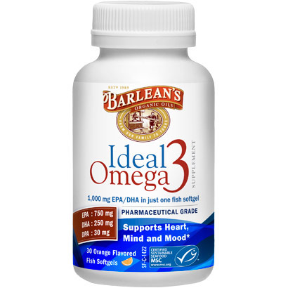 Ideal Omega 3, Orange (1000 mg EPA/DHA), 30 Softgels, Barleans Organic Oils