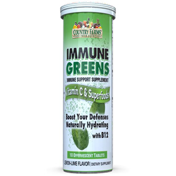 Immune Greens Effervescent Tablets, Lemon-Lime Flavor, 10 Tablets, Country Farms