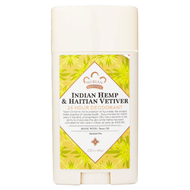 Indian Hemp & Haitian Vetiver 24 Hour Deodorant, 2.25 oz, Nubian Heritage