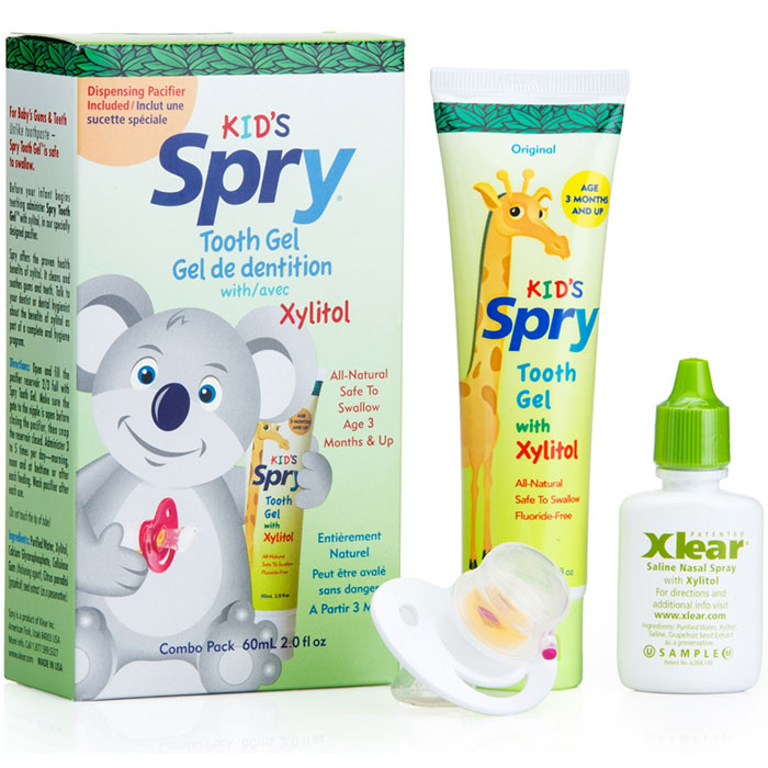 Infants Spry Xylitol Tooth Gel with Pacifier, 1 Kit, Xlear (Xclear)