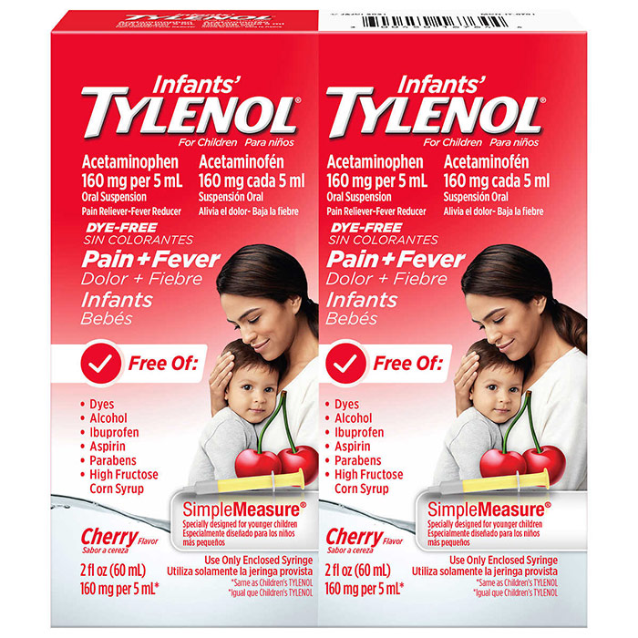 Infants Tylenol Acetaminophen Oral Suspension, Cherry Flavor, 60 ml x 2 Bottles