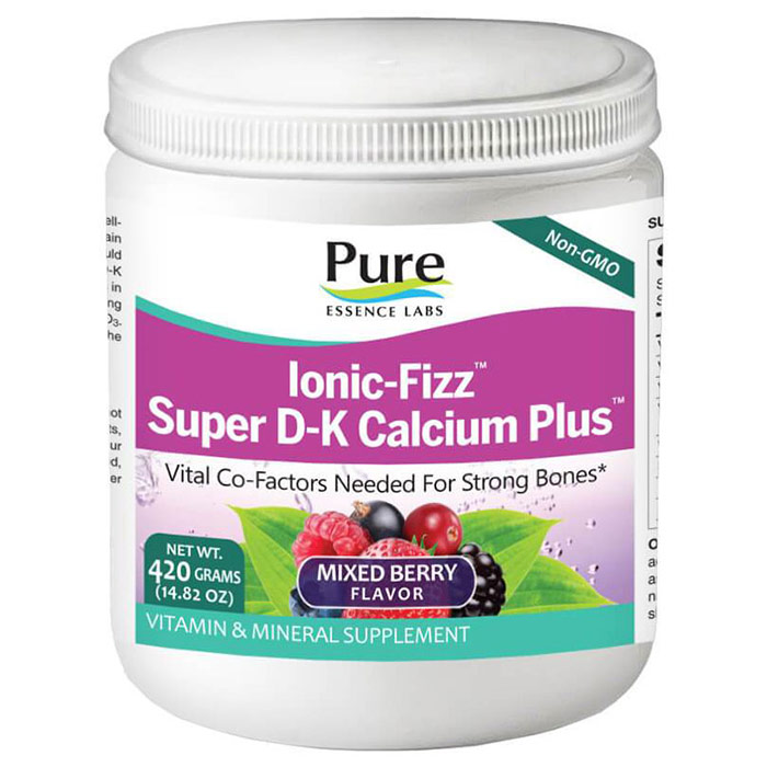 Ionic-Fizz Super D-K Calcium Plus Powder - Mixed Berry, 420 g, Pure Essence Labs