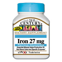 Iron 27 mg ( Ferrous Gluconate ) 110 Tablets, 21st Century Health Care