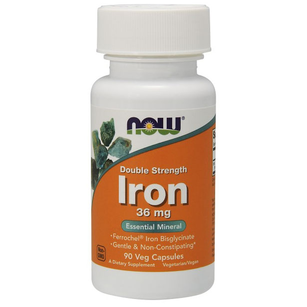 Iron 36 mg Double Strength, 90 Vegetarian Capsules, NOW Foods