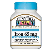 Iron 65 mg ( Ferrous Sulfate ) 100 Tablets, 21st Century Health Care