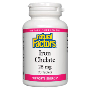 Iron Chelate 25mg 90 Tablets, Natural Factors