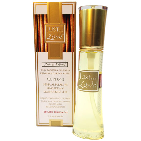 Just Love All In One Sensual Pleasure Massage & Moisturizing Oil, Ceylon Cinnamon, 2 oz, Just Pure Essentials