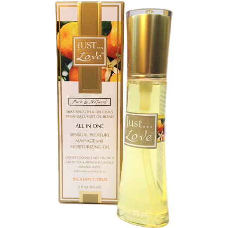 Just Love All In One Sensual Pleasure Massage & Moisturizing Oil, Sicilian Citrus, 2 oz, Just Pure Essentials