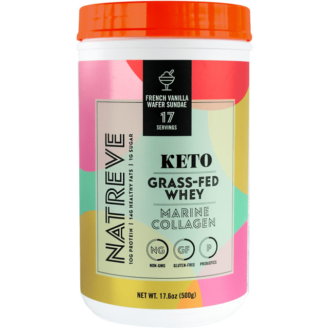 Keto Collagen Smoothie Powder with Grass-Fed Whey, French Vanilla Wafer Sundae, 17.6 oz (500 g), Natreve