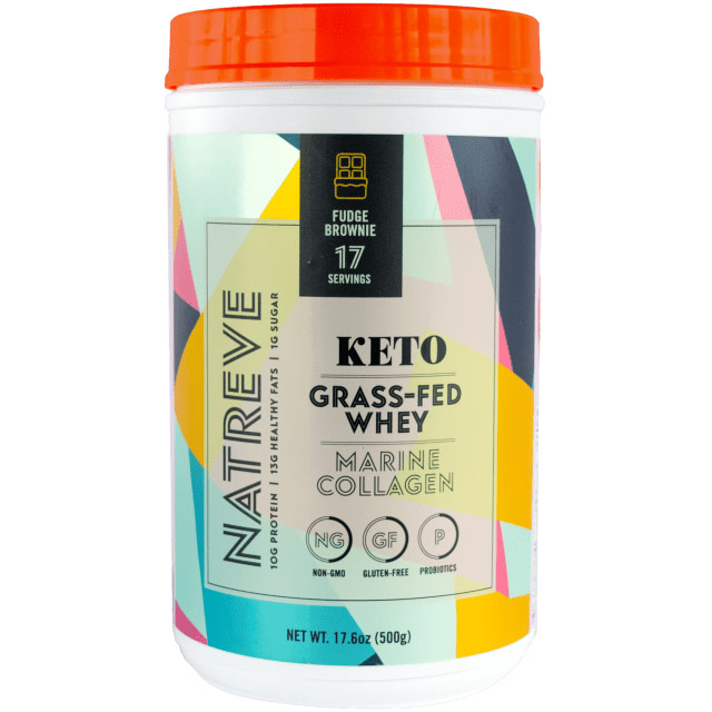 Keto Collagen Smoothie Powder with Grass-Fed Whey, Fudge Brownie, 17.6 oz (500 g), Natreve