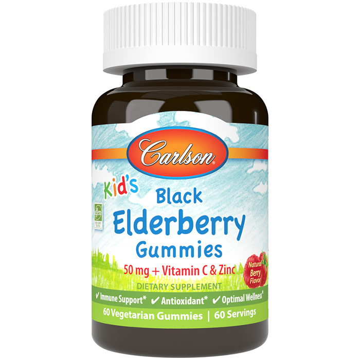 Kids Black Elderberry Gummies, 60 Vegetarian Gummies, Carlson Labs