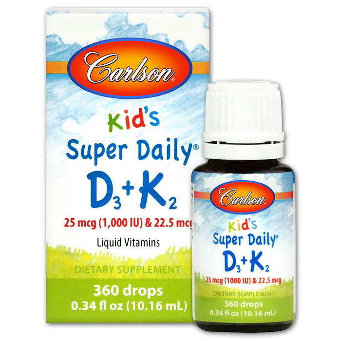 Kids Super Daily D3+K2 Liquid Vitamins (360 Drops), 0.34 oz (10.16 ml), Carlson Labs